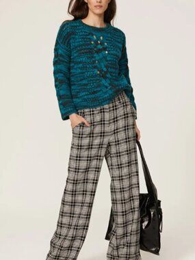 Sita Murt Teal Black Wool Blend Open Knit Sweater Made in Spain